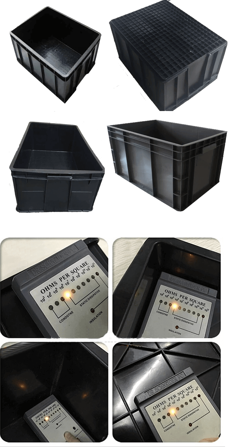 Stackable Black ESD Tote Box; Conductive, 22.50 x 17.50 x 3.00 6300-30